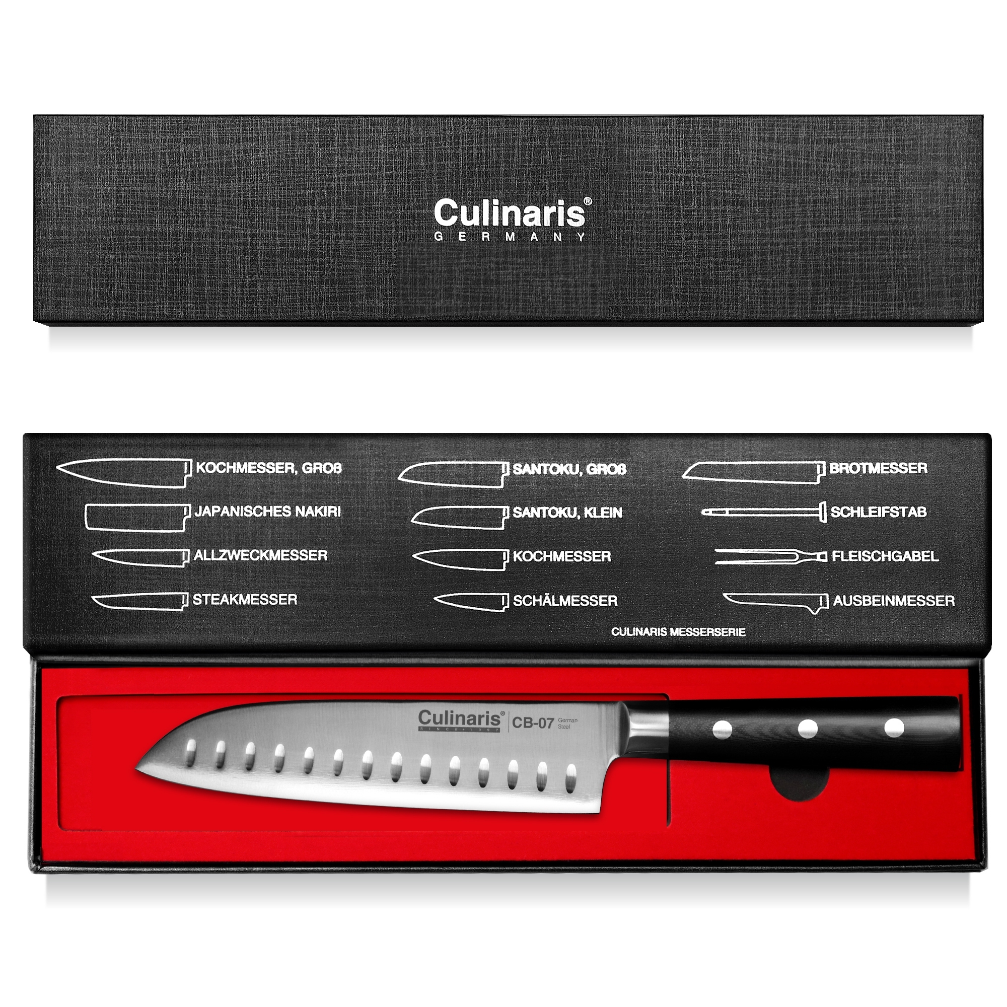 Culinaris - Messer-Set - Kochmesser, Santoku, Schälmesser, Messerblock Black Serie