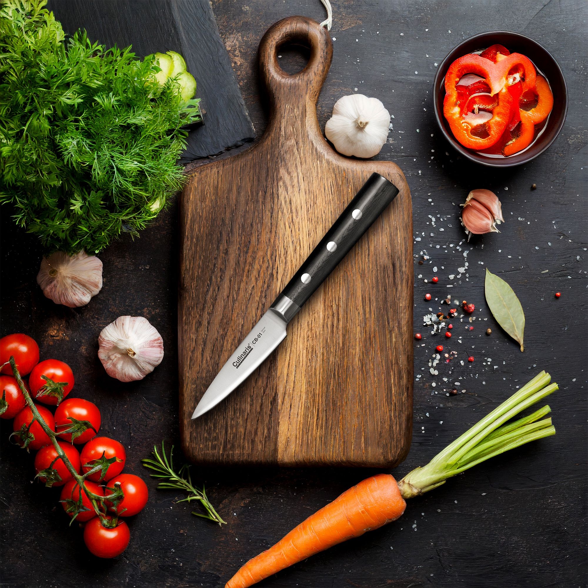 Culinaris - Chopping board NERO 25 x 15 x 0,7 cm+ Paring Knife 10 cm | CB-01