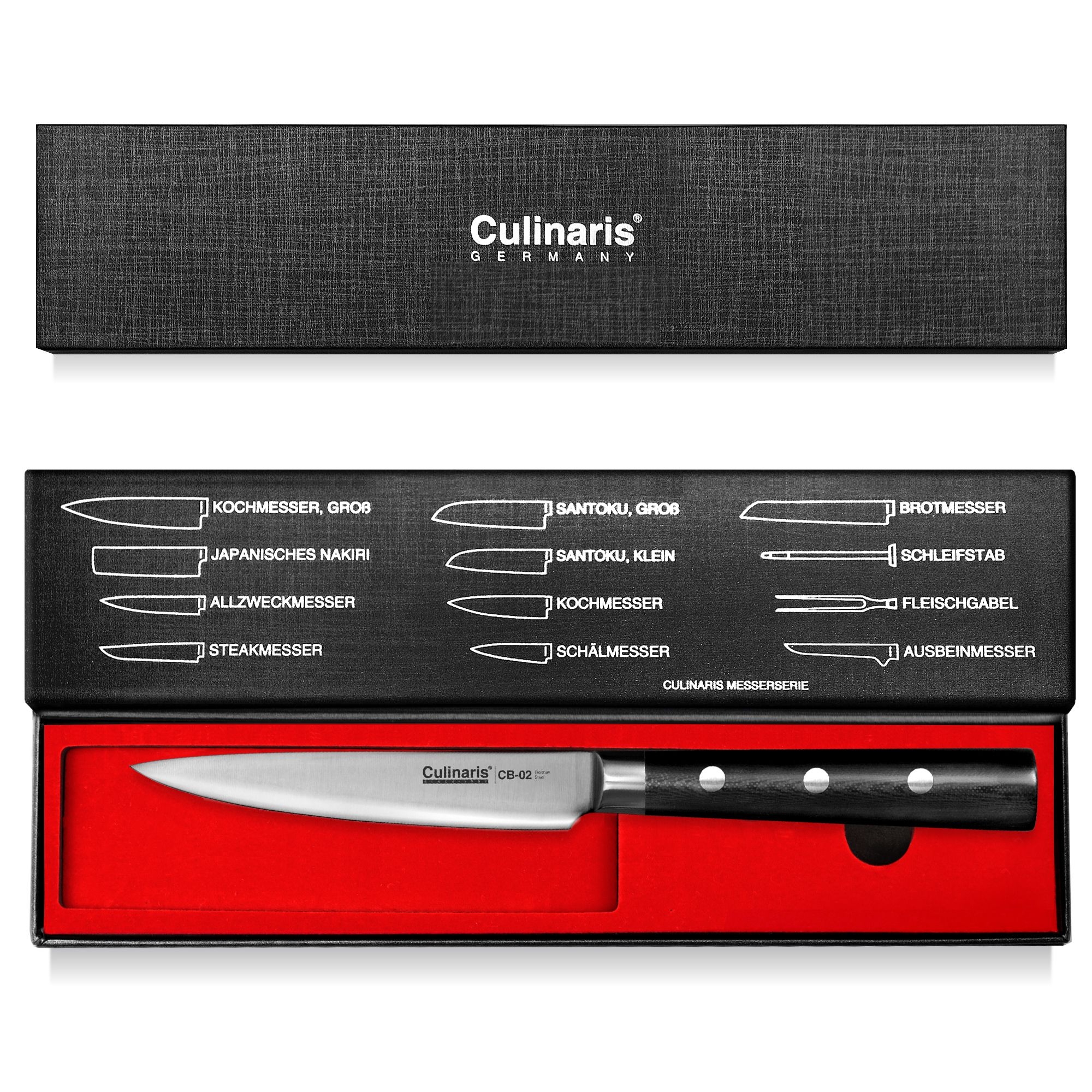 Culinaris - Chopping board NERO - 35 x 25 x 0,9 cm + Utility Knife CB-02 + Santoku CB-07