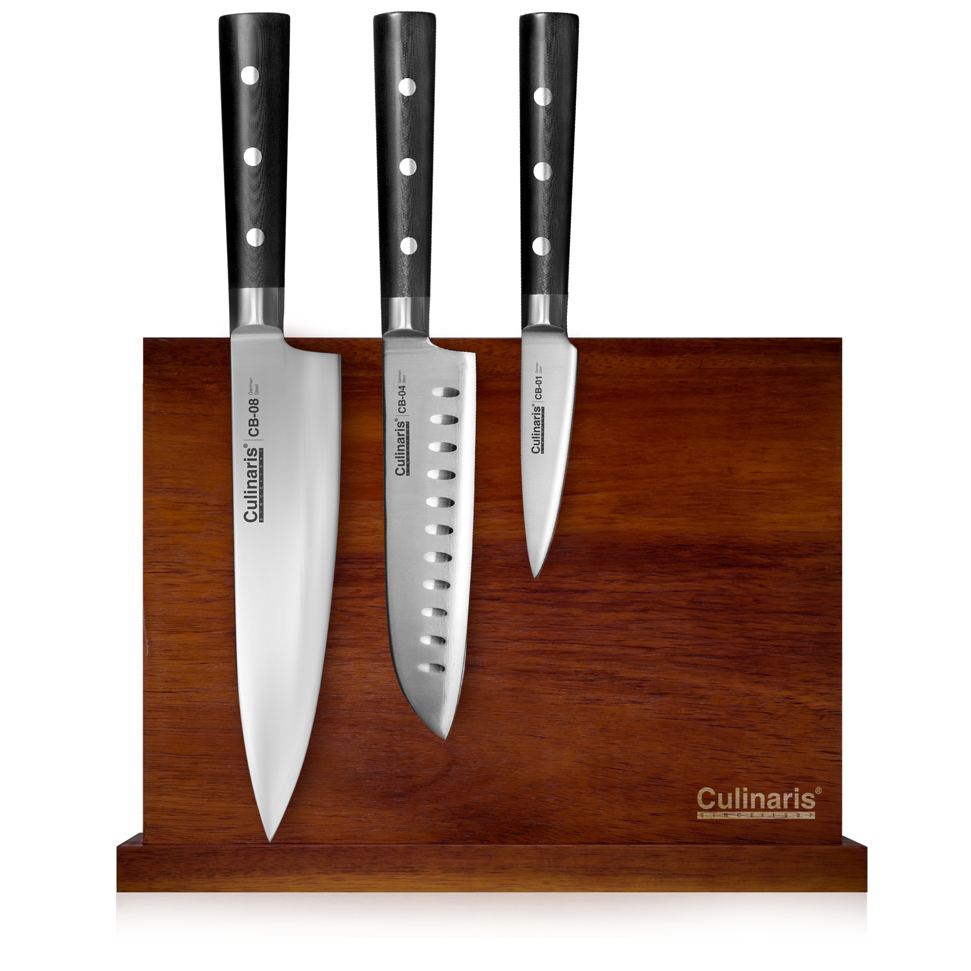 Culinaris - Messer-Set - Kochmesser CB-08 + Santoku CB-04 + Schälmesser CB-01 + Messerblock CB-13 Black Serie