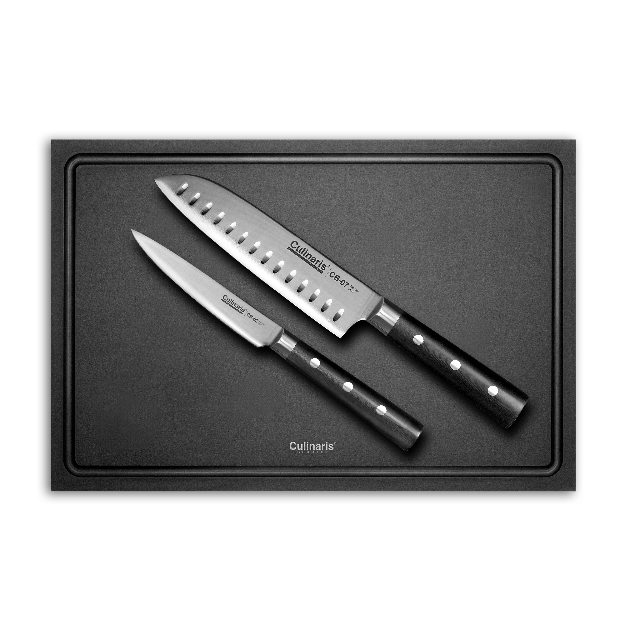 Culinaris - Schneidebrett NERO - 35 x 25 x 0,9 cm + Allzweckmesser CB-02 + Santoku CB-07