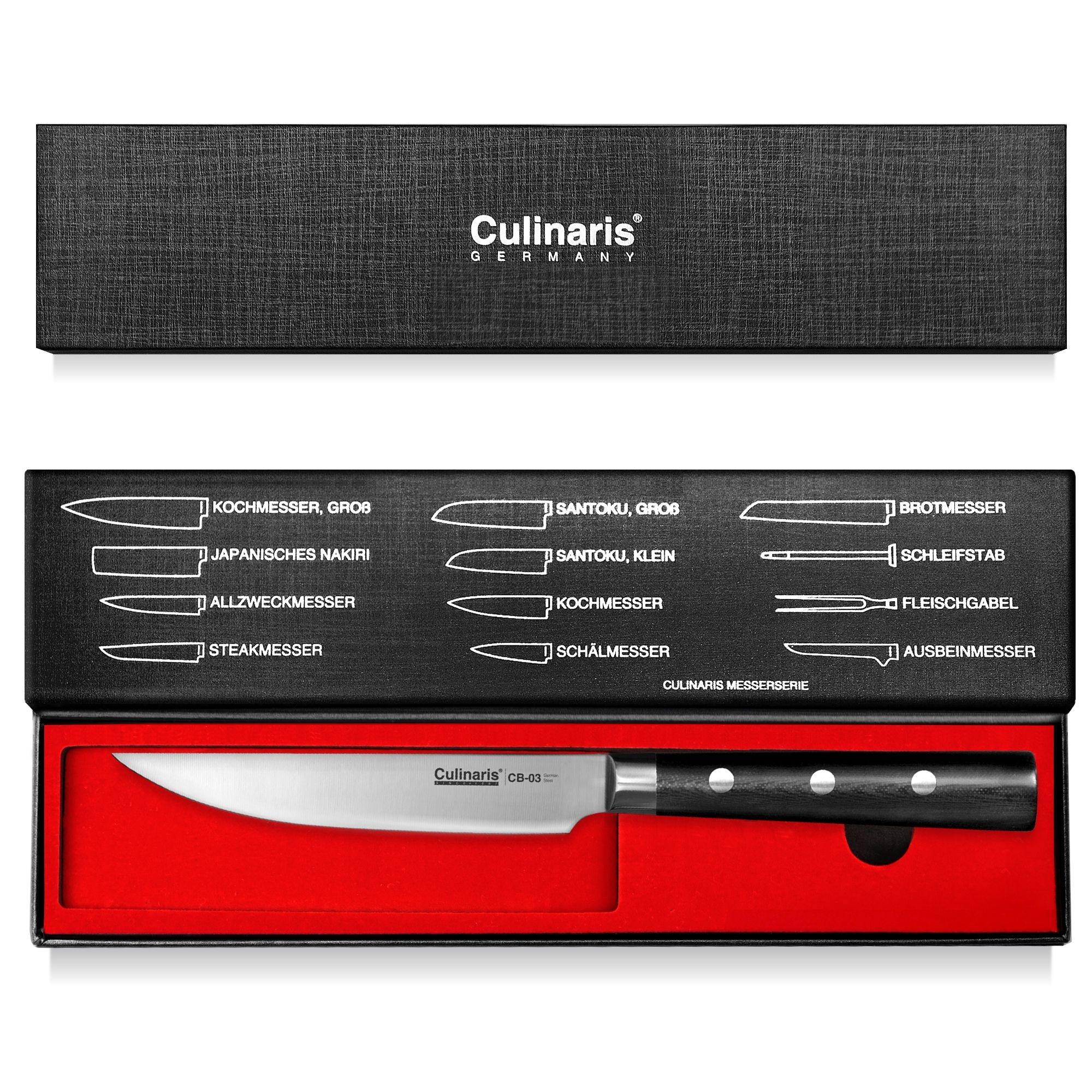 Culinaris - Chopping board NERO - round - Ø 30 x 0,9 cm+ Steak Knife 13,5 cm | CB-03