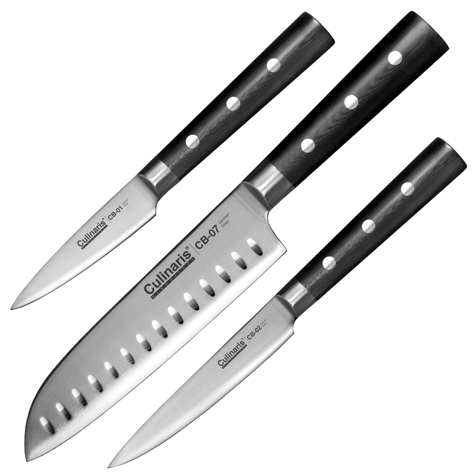 Culinaris - Knife Set - Santoku, Paring Knife, Utility Knife Black Series