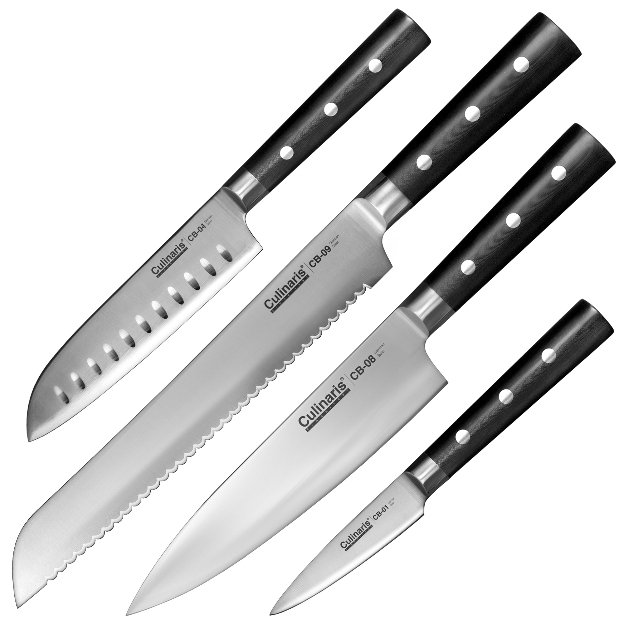 Culinaris - Messer-Set - Kochmesser, Santoku, Brotmesser, Schälmesser Black Serie