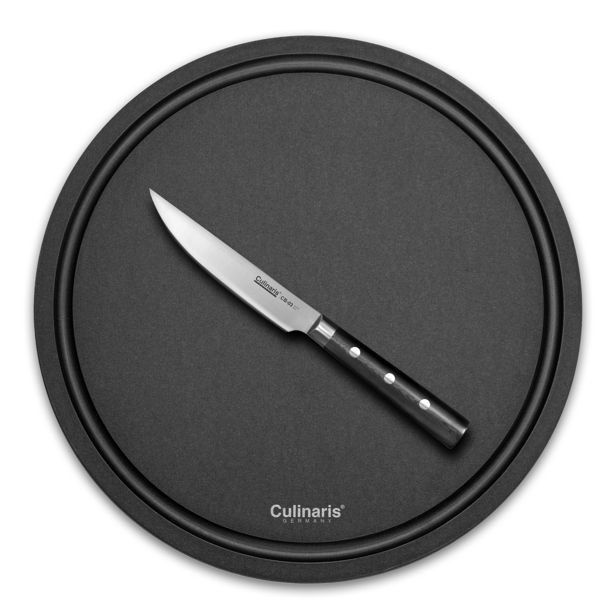 Culinaris - Chopping board NERO - round - Ø 30 x 0,9 cm+ Steak Knife 13,5 cm | CB-03